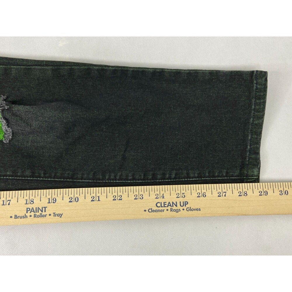 Men 36/29 Black Stretch Denim Jeans Green Distressed Urban Wear - Picture 7 of 9